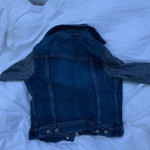 Silver jean jacket with fabric arms! - Picture 2 of 3